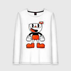 Лонгслив хлопковый женский Cuphead красная чашечка, цвет: белый