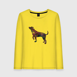 Лонгслив хлопковый женский Образ собаки линиями, цвет: желтый