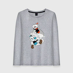 Лонгслив хлопковый женский Чашки Cuphead, цвет: меланж