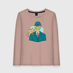 Лонгслив хлопковый женский Кот человеческий, цвет: пыльно-розовый