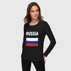Лонгслив хлопковый женский Russian Flag, цвет: черный — фото 2