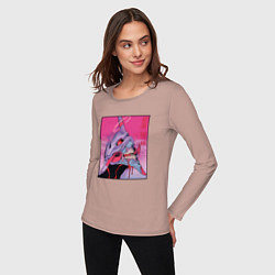 Лонгслив хлопковый женский Ева 02 Neon Evangelion, цвет: пыльно-розовый — фото 2