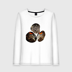 Лонгслив хлопковый женский Owl puzzle, цвет: белый