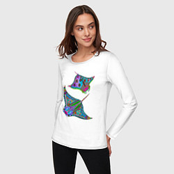 Лонгслив хлопковый женский Скаты с психоделической раскраской, цвет: белый — фото 2
