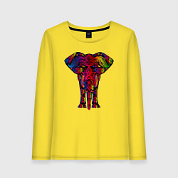 Лонгслив хлопковый женский Психоделически раскрашенный слон, цвет: желтый