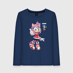 Лонгслив хлопковый женский Sonic Amy Rose Video game, цвет: тёмно-синий