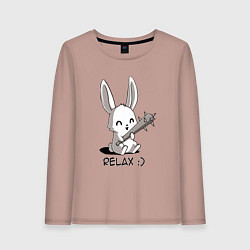 Лонгслив хлопковый женский Милый зайчик с дубинкой, цвет: пыльно-розовый