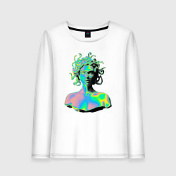 Лонгслив хлопковый женский Gorgon Medusa Vaporwave Neon, цвет: белый