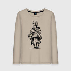 Лонгслив хлопковый женский Крутой мотоциклист, цвет: миндальный