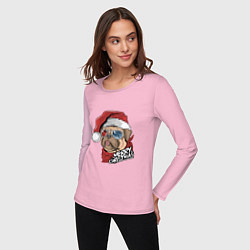 Лонгслив хлопковый женский С НОВЫМ ГОДОМ MERRY CHRISTMAS, цвет: светло-розовый — фото 2