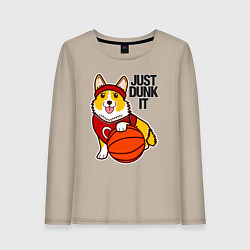 Лонгслив хлопковый женский JUST DUNK IT корги, цвет: миндальный