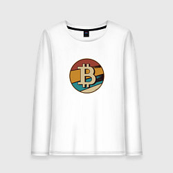 Лонгслив хлопковый женский Биткоин в стиле ретро Retro Bitcoin, цвет: белый