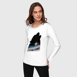 Лонгслив хлопковый женский Волк и космос, цвет: белый — фото 2