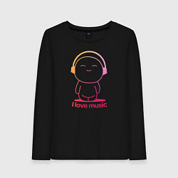 Лонгслив хлопковый женский I love music цветная, цвет: черный