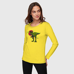 Лонгслив хлопковый женский Самурайрус динозавр самурай, цвет: желтый — фото 2