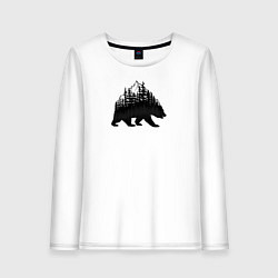 Женский лонгслив Медведь, деревья и горы