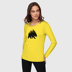 Лонгслив хлопковый женский Медведь, деревья и горы, цвет: желтый — фото 2