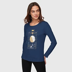 Лонгслив хлопковый женский Карта Таро луна эзотерика мистика, цвет: тёмно-синий — фото 2