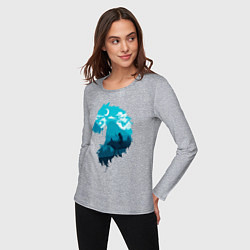 Лонгслив хлопковый женский Принцесса Мононоке волчий силуэт, цвет: меланж — фото 2