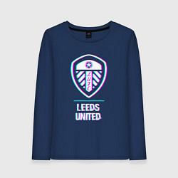 Лонгслив хлопковый женский Leeds United FC в стиле Glitch, цвет: тёмно-синий