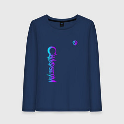 Лонгслив хлопковый женский Chaoseum Neon logo, цвет: тёмно-синий
