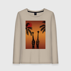 Женский лонгслив Жирафы и пальмы на закате