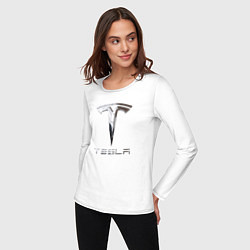 Лонгслив хлопковый женский Tesla Logo Тесла Логотип, цвет: белый — фото 2