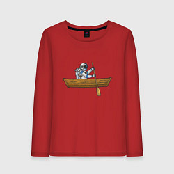 Лонгслив хлопковый женский Космонавт в лодке, цвет: красный