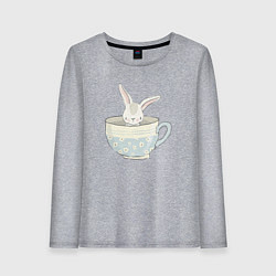 Лонгслив хлопковый женский Кролик в чашке, цвет: меланж