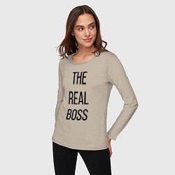 Лонгслив хлопковый женский The real boss!, цвет: миндальный — фото 2