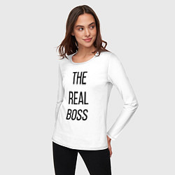 Лонгслив хлопковый женский The real boss!, цвет: белый — фото 2