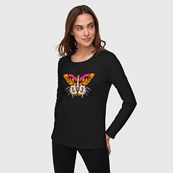 Лонгслив хлопковый женский Бабочка м морда тигра, цвет: черный — фото 2