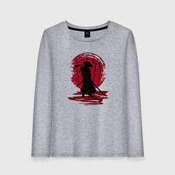Лонгслив хлопковый женский Самурай и красная луна, цвет: меланж