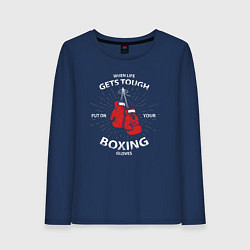Лонгслив хлопковый женский Boxing Cool, цвет: тёмно-синий