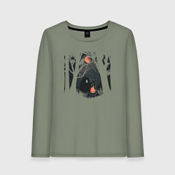 Лонгслив хлопковый женский Оранжевая луна и песни под гитару, цвет: авокадо