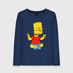 Лонгслив хлопковый женский Барт Симпсон - сидит со скрещенными пальцами, цвет: тёмно-синий