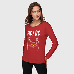 Лонгслив хлопковый женский AC DC rock cat, цвет: красный — фото 2