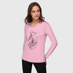 Лонгслив хлопковый женский Серфинг - скелет на доске, цвет: светло-розовый — фото 2