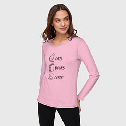 Лонгслив хлопковый женский Кошки, книги, кофе - моя жизнь, цвет: светло-розовый — фото 2