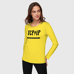 Лонгслив хлопковый женский TCPIP Connecting people since 1972, цвет: желтый — фото 2