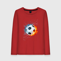 Лонгслив хлопковый женский Футбол - противостояние стихий, цвет: красный