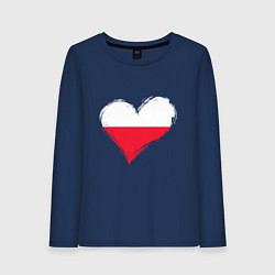Лонгслив хлопковый женский Сердце - Польша, цвет: тёмно-синий