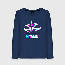 Лонгслив хлопковый женский Hitman в стиле glitch и баги графики, цвет: тёмно-синий