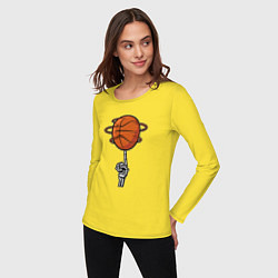 Лонгслив хлопковый женский Баскетбольный мяч на костлявой руке, цвет: желтый — фото 2