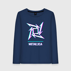 Лонгслив хлопковый женский Metallica glitch rock, цвет: тёмно-синий