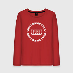 Лонгслив хлопковый женский Символ PUBG и круглая надпись best game ever, цвет: красный