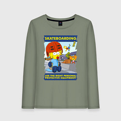 Лонгслив хлопковый женский Skateboarding - use the right personal protective, цвет: авокадо