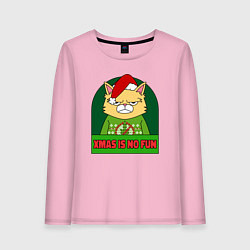 Лонгслив хлопковый женский Xmas is no fun, цвет: светло-розовый