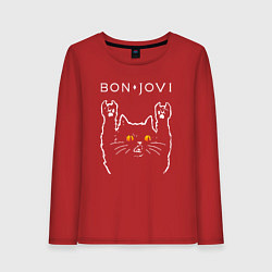 Лонгслив хлопковый женский Bon Jovi rock cat, цвет: красный