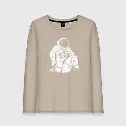 Лонгслив хлопковый женский Космонавт на коне, цвет: миндальный